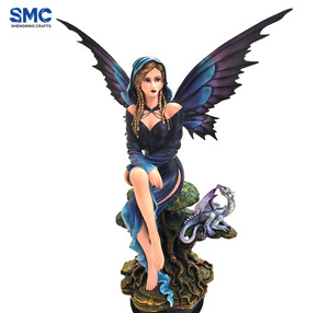 SMC Resin Artistic Sculpted Sitting Fairy and Dragon Statue Home Decor Ornament