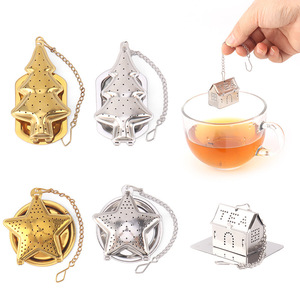 Golden Christmas Tree Star Tea <b>Infuser</b> <b>Set</b> 304 Stainless Steel With Chain Polished Finish For Tea Brewing - Product Image 3