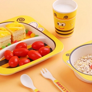Plato de comedor de fibra de bambú con dibujos animados, tazón de arroz, respetuoso con el medio ambiente, 5 uds. - Product Image 4