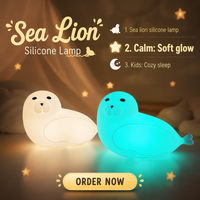 Vente en gros de lampes de nuit miniatures personnalisées en forme de lion de mer, rechargeables, 7 couleurs, lumière douce, alimentées par USB, cadeau pour enfants, lampe de chambre pour enfants