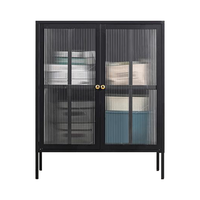 Armoire de rangement multifonctionnelle en acier pour salon buffet design porte vitrée bibliothèque vitrine Noir