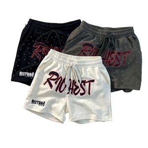 Shorts Personalizados <span class=keywords><strong>de</strong></span> <span class=keywords><strong>Hombre</strong></span> Estilo Hip Hop con Pedrería, Deslavado Vintage y Estampado Acid Wash - Product Image 2