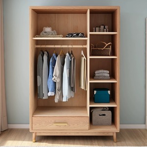 Armario de Madera Maciza de Fresno de Tres Puertas, Estilo Nórdico Minimalista, Ahorro de Espacio para Dormitorio - Product Image 3