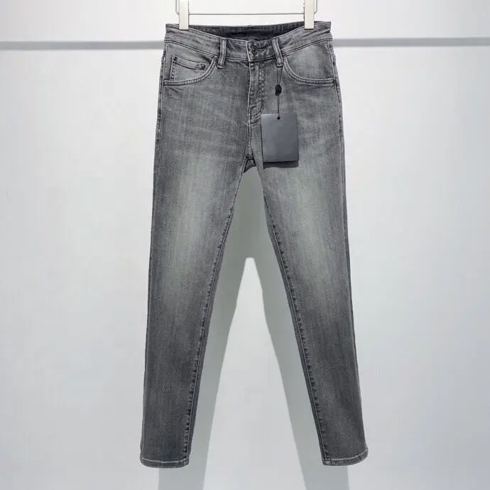 Smoke gray frosted elastic jeans European station 2023 spring and summer new fashion simple men's slim straight pants