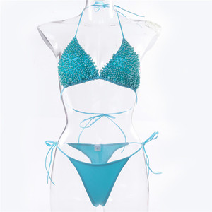 Traje de Baño Nuevo Verano 2025, Bikini Micro Sexy con Perlas, Triangular, de Cintura Alta, Espalda Descubierta y Abertura Lateral para Mujer - Product Image 6