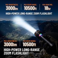 Lampe torche LED haute puissance 3000LM ultra-lumineuse, portée de 10500 pieds, torche tactique avec zoom télescopique, projecteur rechargeable
