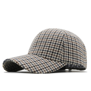 Casquette de baseball en tweed à carreaux pied-de-poule avec logo personnalisé, en mélange de <span class=keywords><strong>laine</strong></span>, style décontracté pour homme - Product Image 3