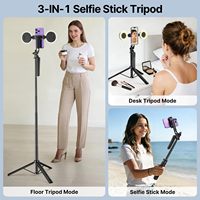 Trépied à selfie pliable professionnel robuste avec lumière pour vlogging, streaming en direct, TikTok