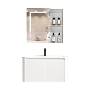 Tocadores de baño de madera maciza con espejo Lavabo simple Gabinete de fregadero de lavado a mano Combinación elegante - Product Image 6