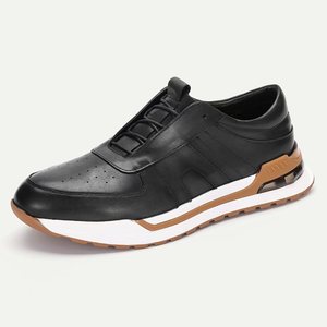 Men's Genuine Leather Walking Shoes <b>Round</b> Toe Lace-up <b>Cushioned</b> Rubber Outsole Solid Color Style - Product Image 4