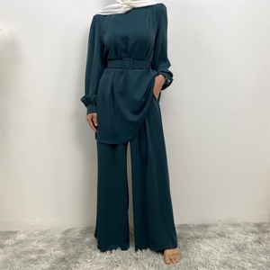 2335+9003# Eid Latest Nida Abaya <b>Set</b> Button Cuff Long Top and Elastic Waist With Pockets Loose Pant <b>Modest</b> Women Abaya Suit - Product Image 2