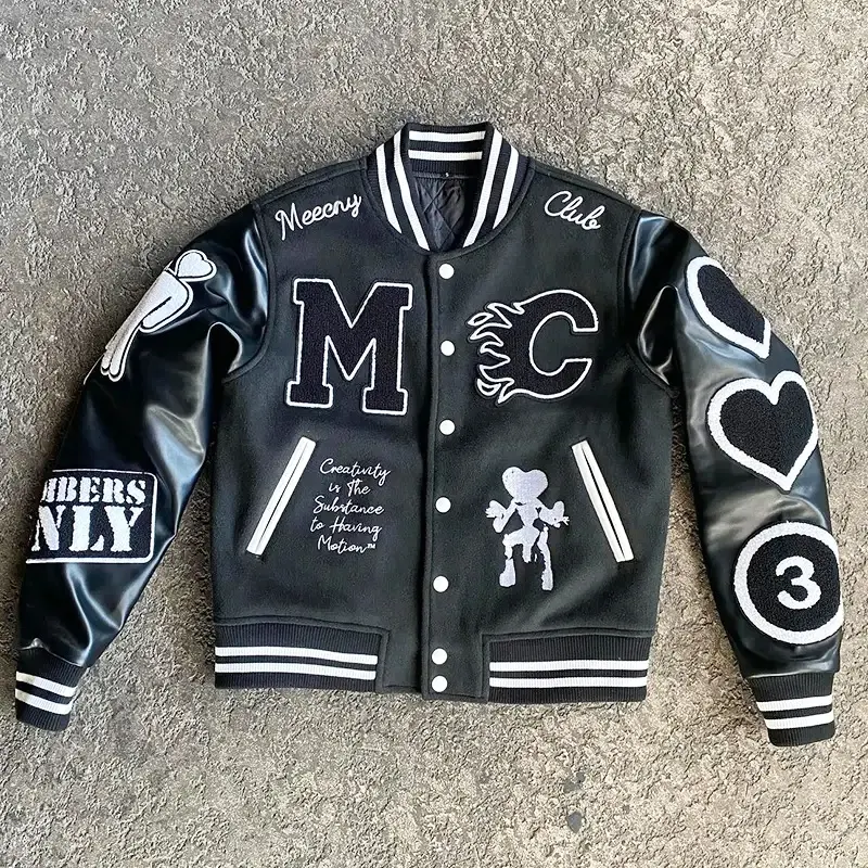 Wholesale Custom Embroidered Chenille Patch Vintage High Quality Pu Leather Sleeves Baseball Varsity Jacket