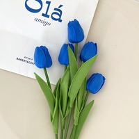 Grosir pernikahan realistis bunga palsu buket tanaman keabadian kering pu kulit Tulip dekorasi bunga buatan tangan
