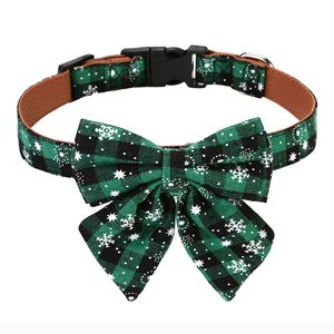 Christmas Dog Collar With <b>Bow</b> Tie Red Green Plaid Snowflake Pattern Small Medium Dogs Pet Accessory - Product Image 5