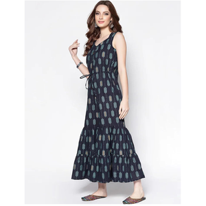 Combinaison bleue imprimée de meilleure qualité pour femmes, coupe ajustée, coton spandex direct Bangladesh, tailles mixtes pour l'été, vêtements pour filles - Product Image 3