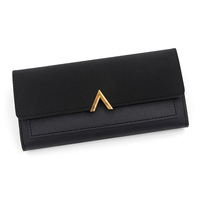 Dompet Panjang Wanita Model Baru Bahan PU Sederhana, Tempat Kartu Multi Fungsi, Tas Clutch dengan Lapisan Poliester, Penutup Kancing, Tahan Air