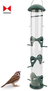 Кормушка для птиц, подвесная классическая трубка для семян с 6 отверстиями, жесткий пластик со стальной вешалкой, устойчивая к атмосферным воздействиям и воздействию воды - Product Image 3