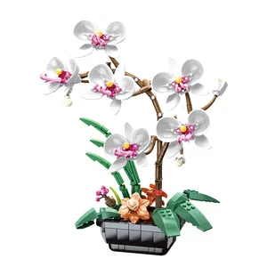 JAKI New Creative Orchid Flower Plants Artificial Eternal Flower Bouquet Building Blocks Toys