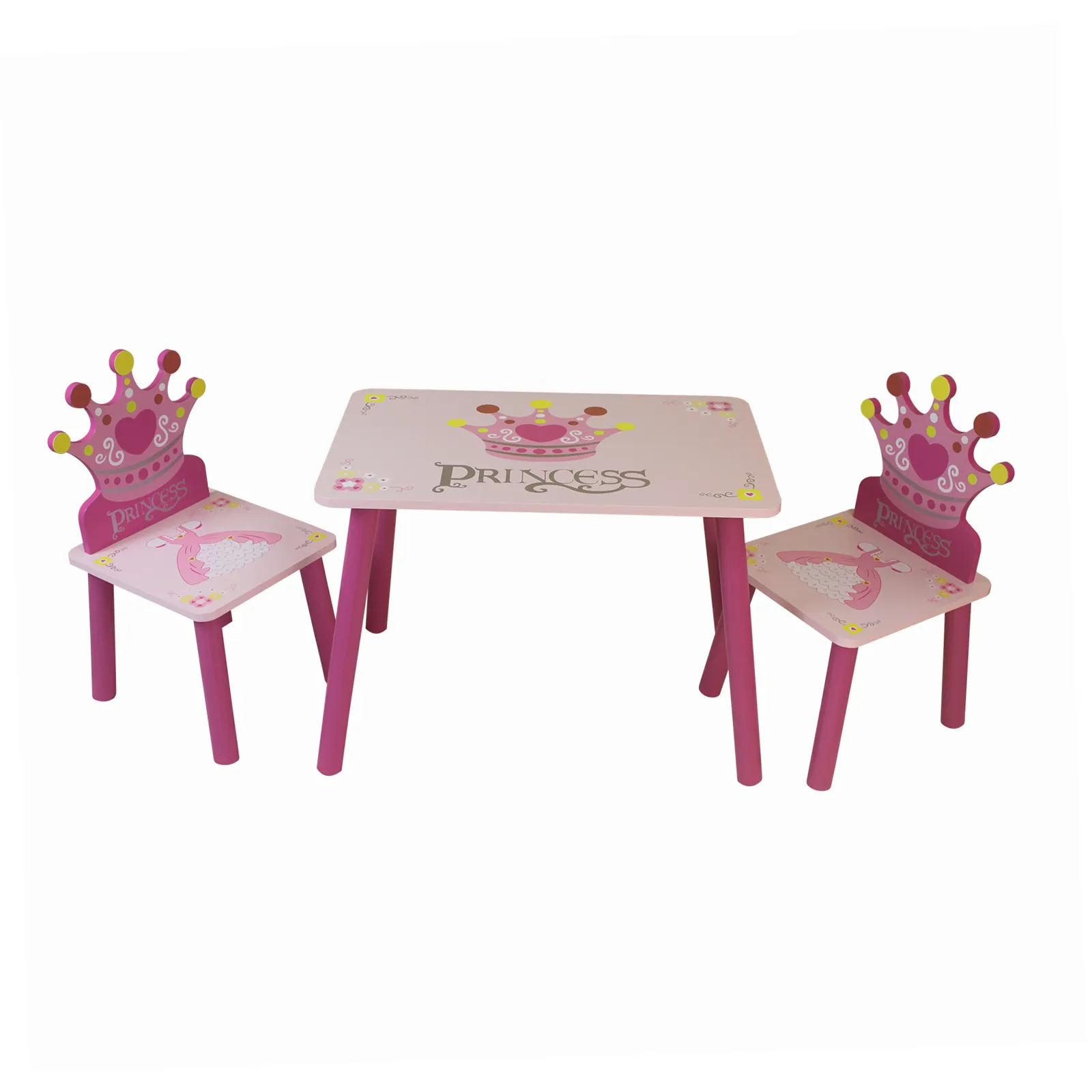 Mesa de estudio y silla de dibujos animados para niños, estilo princesa, de madera, Rosa, con patrón de corona, gran oferta