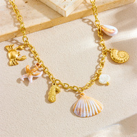 Pendentif Accessoire en Acier Inoxydable 304 Électroplaqué, Motif Vie Marine, Fleur, Goutte d'Huile, Lune, Soleil, Collier de Luxe Léger au Design de Niche