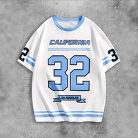 Camiseta de Manga Corta para Hombre, Color Blanco y Rosa, con el Número 32 de Los Ángeles, Estilo Californiano, Tejida, Corte Regular, Estilo Urbano Informal