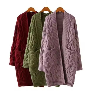 Cardigan long en tricot respirant pour femme, ouvert sur le devant, idéal pour l'automne et l'hiver, vente en gros - Product Image 1
