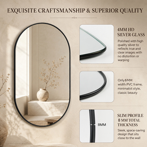 Specchio con Cornice in PVC Nero 18X40 Pollici Ovale da Parete per Bagno e Arredamento - Product Image 3