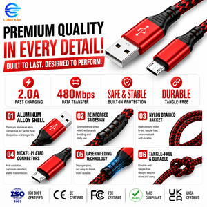 Cable Micro USB 2.0 de Carga Rápida UNGKAY 3A, Cable de Sincronización de Datos USB A a Micro B de Nailon Trenzado de 3 pies, Cable Cargador de Teléfono Duradero - Product Image 2
