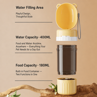 Bouteille d'eau et récipient alimentaire 2-en-1 pour animaux de compagnie, anti-fuite, 400 ml/180 ml, en PP de qualité alimentaire, portable, pour chiens et chats, pour les promenades en extérieur