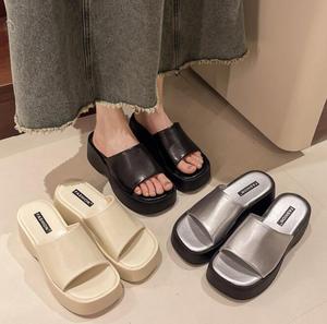 Sandali Estivi Bianchi con <span class=keywords><strong>Zeppa</strong></span> Quadrata per <span class=keywords><strong>Donna</strong></span>, Ciabatte con Tacco Alto - Product Image 4