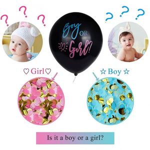 Globos de Látex Negros de 36 Pulgadas con Confeti Dorado, Azul y Rosa, Globos Blancos Personalizados para Revelación de Género de Bebé - Product Image 2