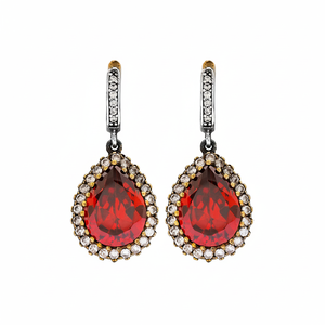 Authentic Pear Shape Garnet Stone <b>Earring</b> Silver <b>Earring</b> in Turkish Wholesale Sterling Silver Jewelry - Product Image 2