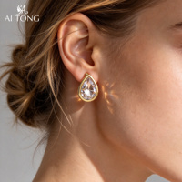 Anting-anting stud kristal tetesan air berlapis emas 18K anti air dari baja tahan karat untuk wanita, grosir, OEM, ODM