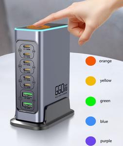 Universal LED 660W GaN Cargador USB QC3.0 Pared de viaje PD Tipo C <span class=keywords><strong>8</strong></span> puertos Cargador súper rápido con <span class=keywords><strong>base</strong></span> para <span class=keywords><strong>iPhone</strong></span> iPad - Product Image 6