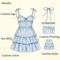 Robe Courte Femme à Volants Superposés Imprimée Florale Personnalisée OEM ODM, Faible MOQ, Logo et Couleurs Personnalisables pour Fêtes Estivales, Vente en Gros