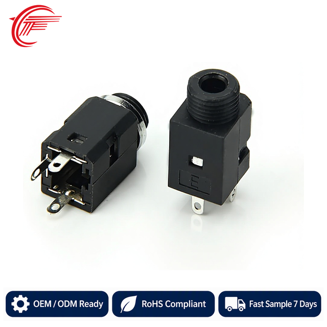 Factory Direct Sales PJ341 3.5mm Earphone Socket PCB Rated Load 30VDC 0.5A Nickel-Plated Copper RoHS