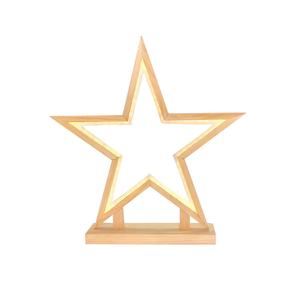 Wooden star table top decorative with warm light