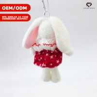 Peluche Lapin à Longues Oreilles Personnalisée OEM, Porte-clés en Peluche avec Jupe Rouge et Bleue et un Sourire