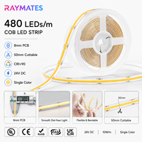 COB LED Şerit Işık 24V 480LED/M CRI90 Esnek LED Şerit Yüksek Yoğunluklu Kendinden Yapışkanlı Kesilebilir Karanlık Nokta Yok