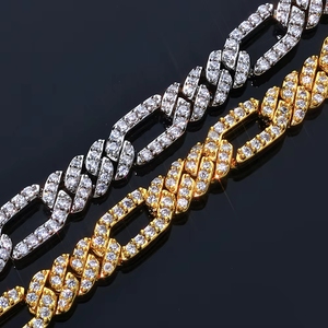 Chaîne cubaine personnalisable 7 mm <span class=keywords><strong>3</strong></span>-en-1 style Hop, entièrement ornée de strass, en laiton, bijoux pour hommes, type religieux chrétien - Product Image 4
