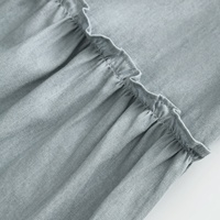 Robe en jean décontractée bleue à volants, personnalisée OEM, 2024, à manches courtes boutonnées, longue, pour femmes