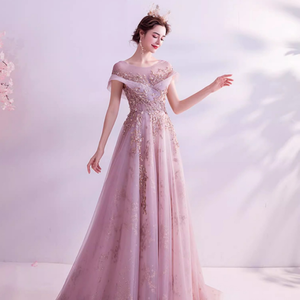 新作 モダン ピンク レース プリンセス 花嫁 ウェディングドレス 乾杯 披露宴 年次総会 婚約 イブニングガウン - Product Image 2