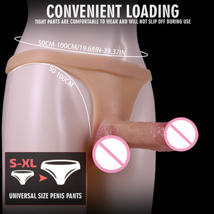 Strap on Dildo Strapon <span class=keywords><strong>Harness</strong></span> Lesbian Sex Toys Hollow Dildo Panties, Dildo Silikon yang Dapat Dipakai Mainan Seks untuk Pasangan - Product Image 2