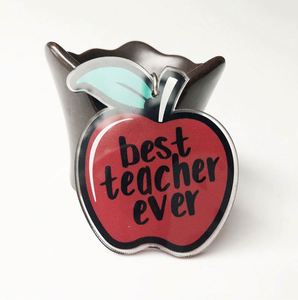 Hot Selling Acrylic Keychain Lovely Sweet Teacher's Day Gift with Doll Animal Cat Pattern Special Apple Keyring for Teachers - Product Image 1