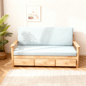 Sofá Seccional Rectangular de Estilo Escandinavo con Estructura de Madera Maciza, Tapicería de Lino Azul Claro y Almacenamiento con Cajones, Ideal para Villas - Product Image 1