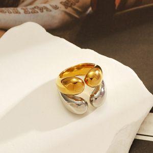 Stainless Steel <b>Ring</b> Gold Plated Two Tone Geometric Shape Open Design Women's Fashion Jewelry Gift - Product Image 1