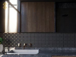 YUSHI benzersiz kare desen siyah kakma altın lav taş mermer mozaik banyo iç toptan fiyat için DUVAR KAROLARI - Product Image 5