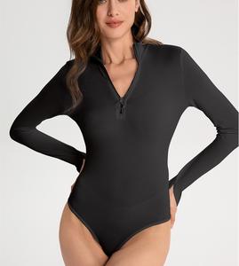 Monos personalizados de talla grande para mujer, <span class=keywords><strong>mono</strong></span> ajustado Sexy con <span class=keywords><strong>escote</strong></span> y cremallera, manga larga, capa inferior, <span class=keywords><strong>mono</strong></span> ajustado para mujer - Product Image 4