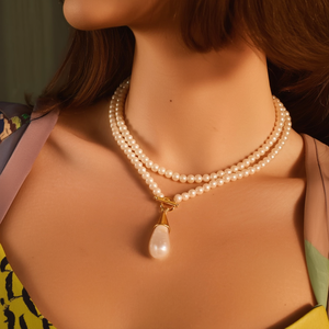 Collier pendentif en perle plaqué or en acier inoxydable pour femmes, bijoux tendance - Product Image 3