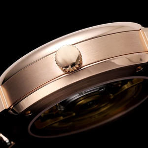 Reloj Mecánico de Lujo para Hombre, de Alta Calidad, Automático, con Segundero Pequeño, Cristal de Zafiro, Caja de Oro Rosa, Esfera Blanca y Correa de Cuero Negra - Product Image 3